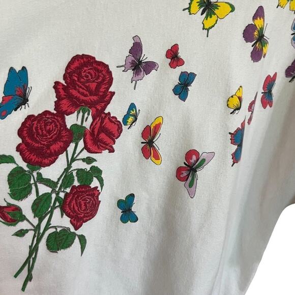 Vintage Butterfly Rose White Sweatshirt Grandmacore Maxmalist Cottagecore - Picture 8 of 9